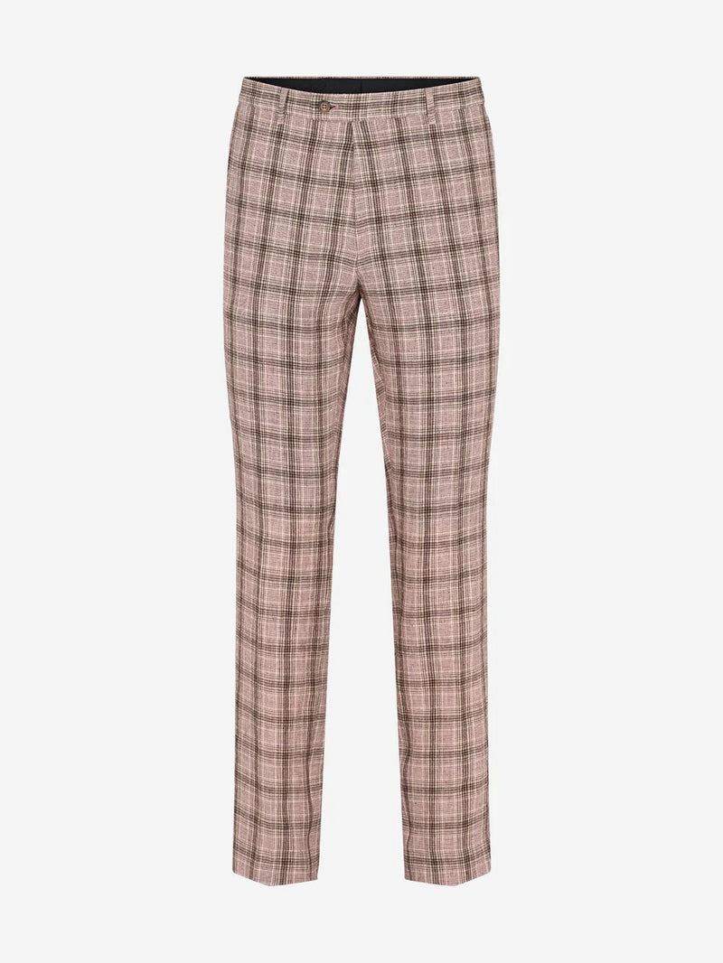 Linen Check Trousers - Pink/Brown