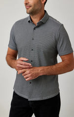 2-Tone Pique Short Sleeve Shirt - Black