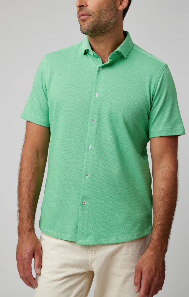 2-Tone Pique Short Sleeve Shirt - Bright Green
