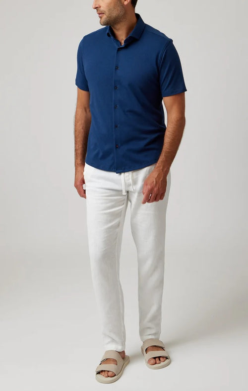 2-Tone Pique Short Sleeve Shirt - Navy