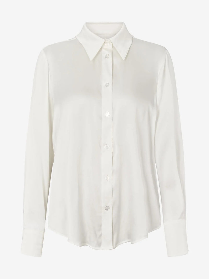 Pointed Collar Silk Blouse - Pure White