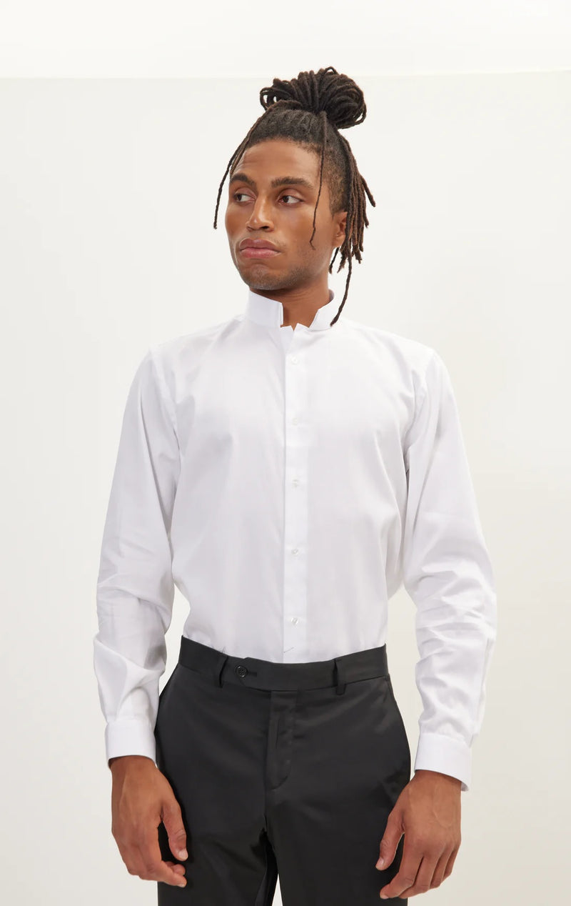 Band Collar Long Sleeve Shirt - White