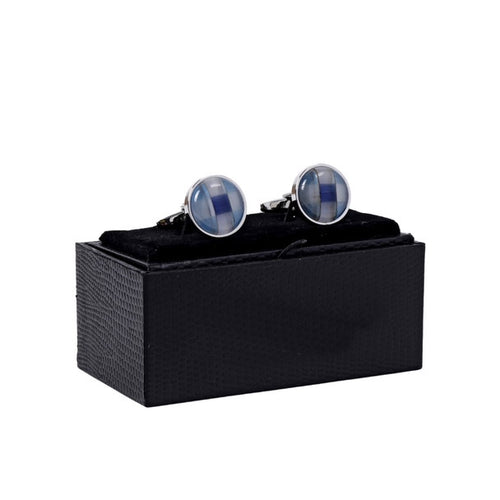 Boxed Round Stained Glass Cufflinks - Blue