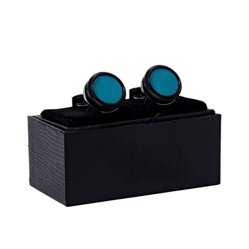 Boxed Round Cufflinks - Turquoise