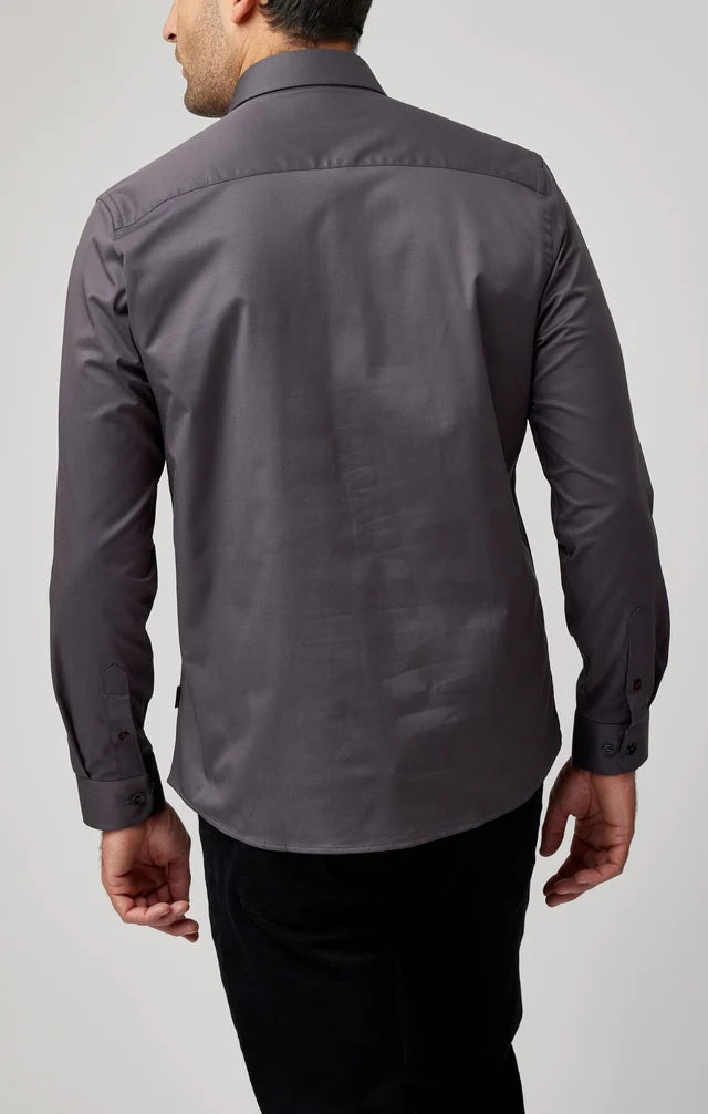 Solid Woven Dry Touch Long Sleeve Shirt - Charcoal