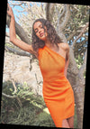 Textured Knit Mini Dress - Neon Orange
