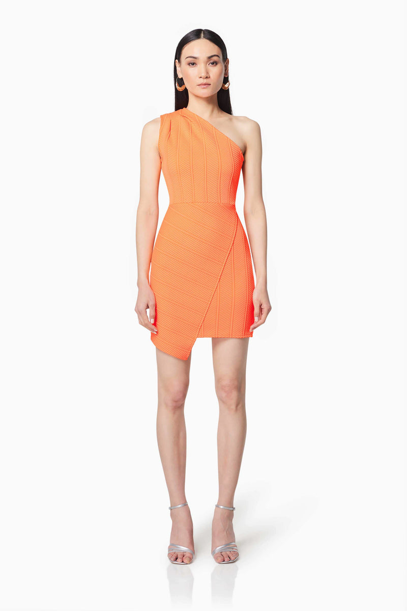 Textured Knit Mini Dress - Neon Orange