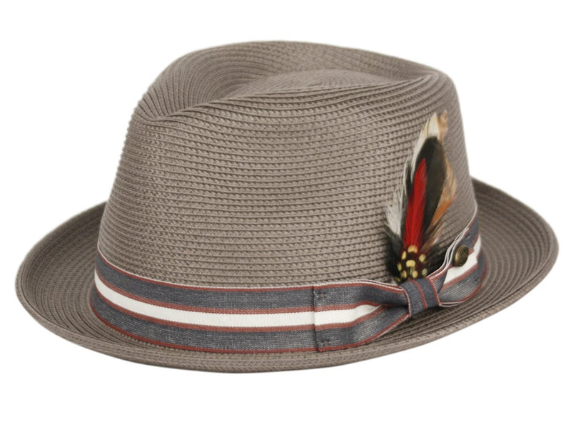 Braided Fedora with Feather - Taupe