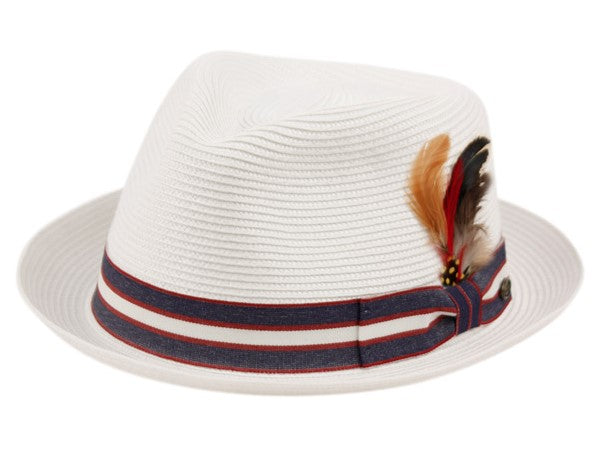 Braided Fedora with Feather - White