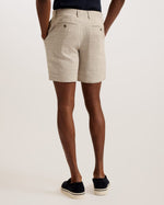 Slim Fit Check Linen Blend Shorts - Taupe