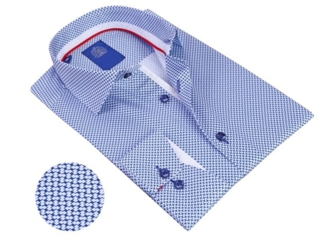 Micro Print Long Sleeve Shirt - Navy/White