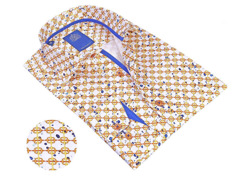 Chain Print Long Sleeve Shirt - Gold/Blue