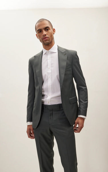Merino Wool & Silk Single Breasted Suit - Dark Green Merino Wool & Silk Single Breasted Suit - Dark Green