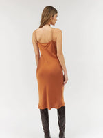 Silk Slip Maxi Dress with Double Shoulder Chain Straps - Brick