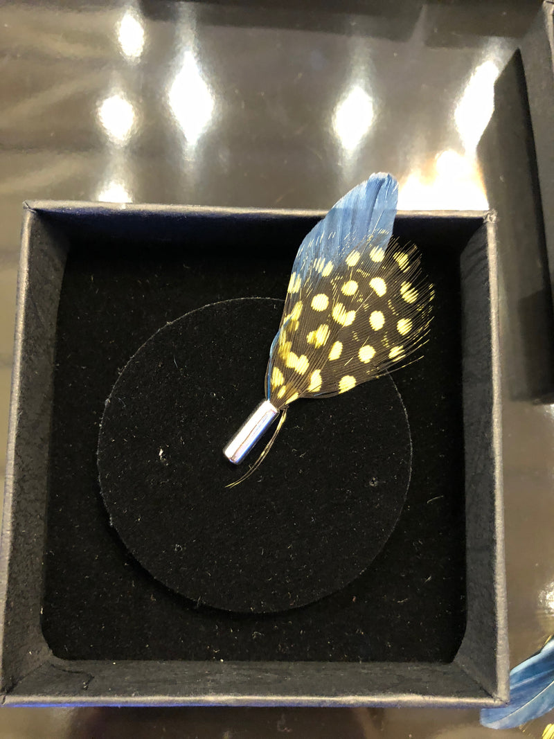 Feather Lapel Pin- Navy/Yellow