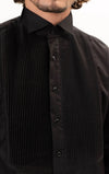 Pleated Wing Tip Collar Tuxedo Shirt- Black on Black