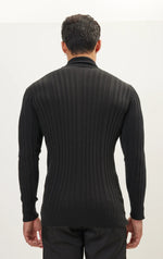 Roll Neck Ribbed Sweater - Black