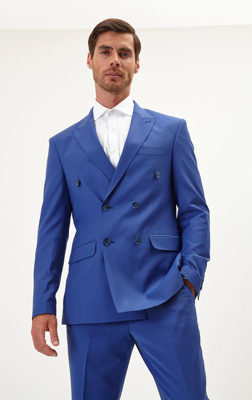 Double Breasted Merino Suit - Blue