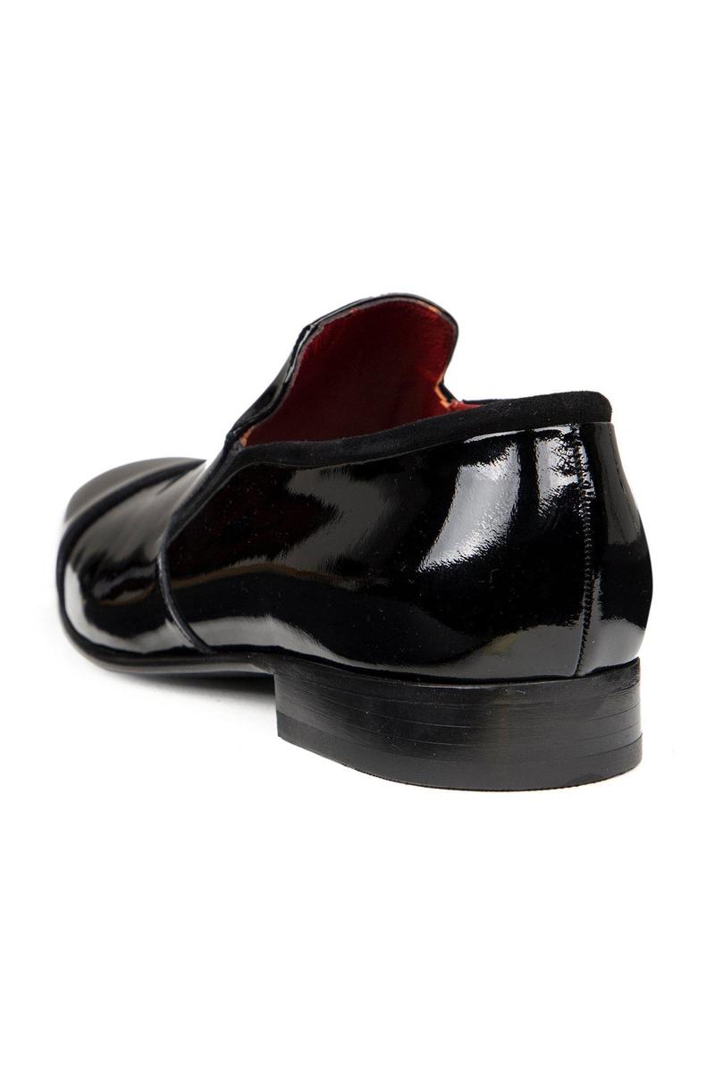Patent Leather Loafer with Suede Trim - Black