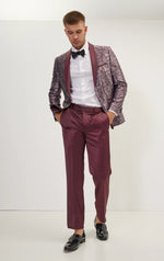 Floral Paisley Shawl Lapel Tuxedo - Burgundy