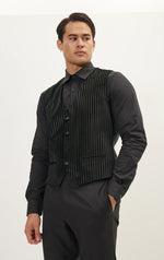 Flocked Velvet Striped Vest - Black