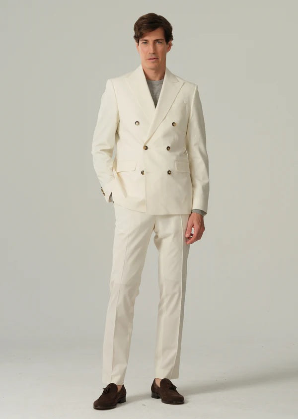 Italian Virgin Wool Double Breasted Peak Suit - Off White