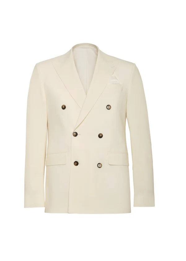 Italian Virgin Wool Double Breasted Peak Suit - Off White