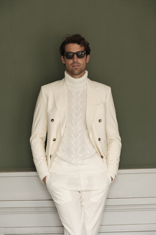 Italian Virgin Wool Double Breasted Peak Suit - Off White