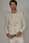 Italian Linen Check Peak Blazer - Light Grey
