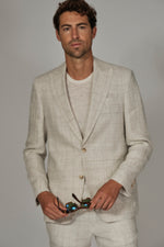 Italian Linen Check Peak Blazer - Light Grey