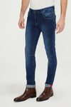 Reflective Detail Slim Fit Stretch Denim - Navy