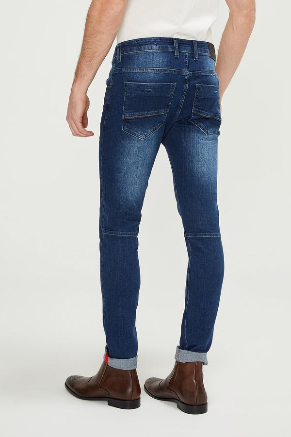 Reflective Detail Slim Fit Stretch Denim - Navy