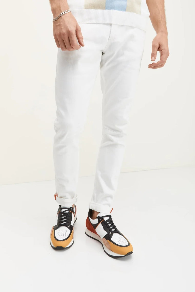 Reflective Detail Slim Fit Stretch Denim - White