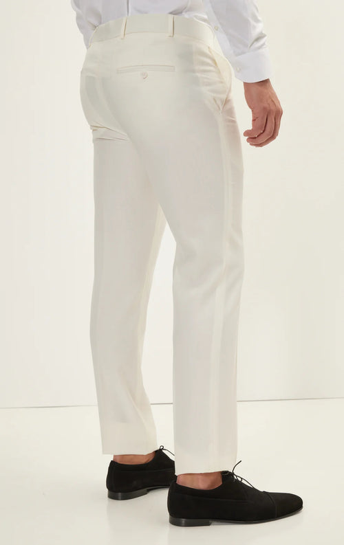 Solid Tuxedo Dress Pants- White