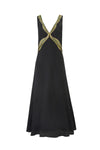Embroidered V-Neck Cupro Dress - Onyx Black