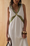 Embroidered V-Neck Cupro Dress - Pearl