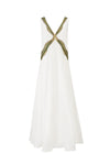 Embroidered V-Neck Cupro Dress - Pearl