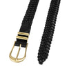 Woven Leather Belt with Gold Brushed Buckle - Black