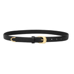 Slim Leather Belt with Brushed Gold Buckle - Black
