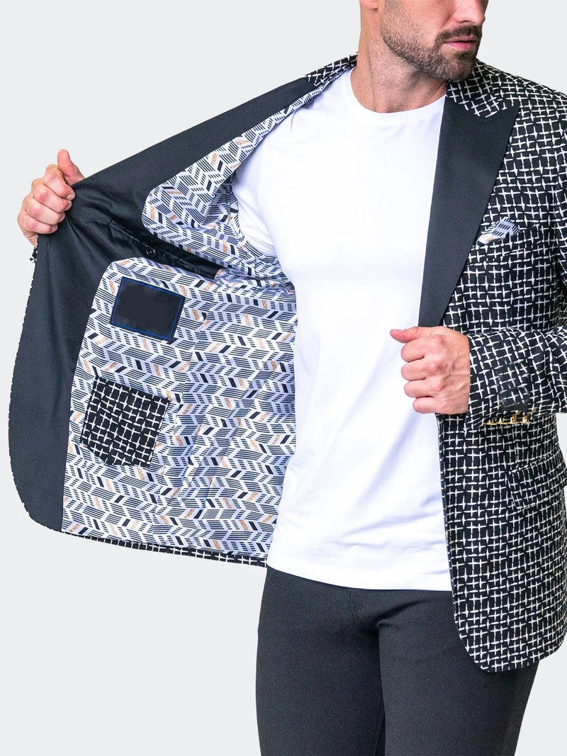 Two-Tone Printed Peak Blazer - Black/White