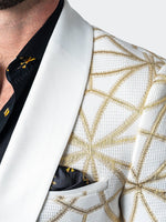 Jacquard Ceremony Shawl Blazer - White/Gold