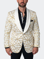 Jacquard Ceremony Shawl Blazer - White/Gold