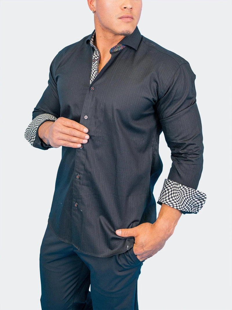 Tonal Check Long Sleeve Shirt - Black