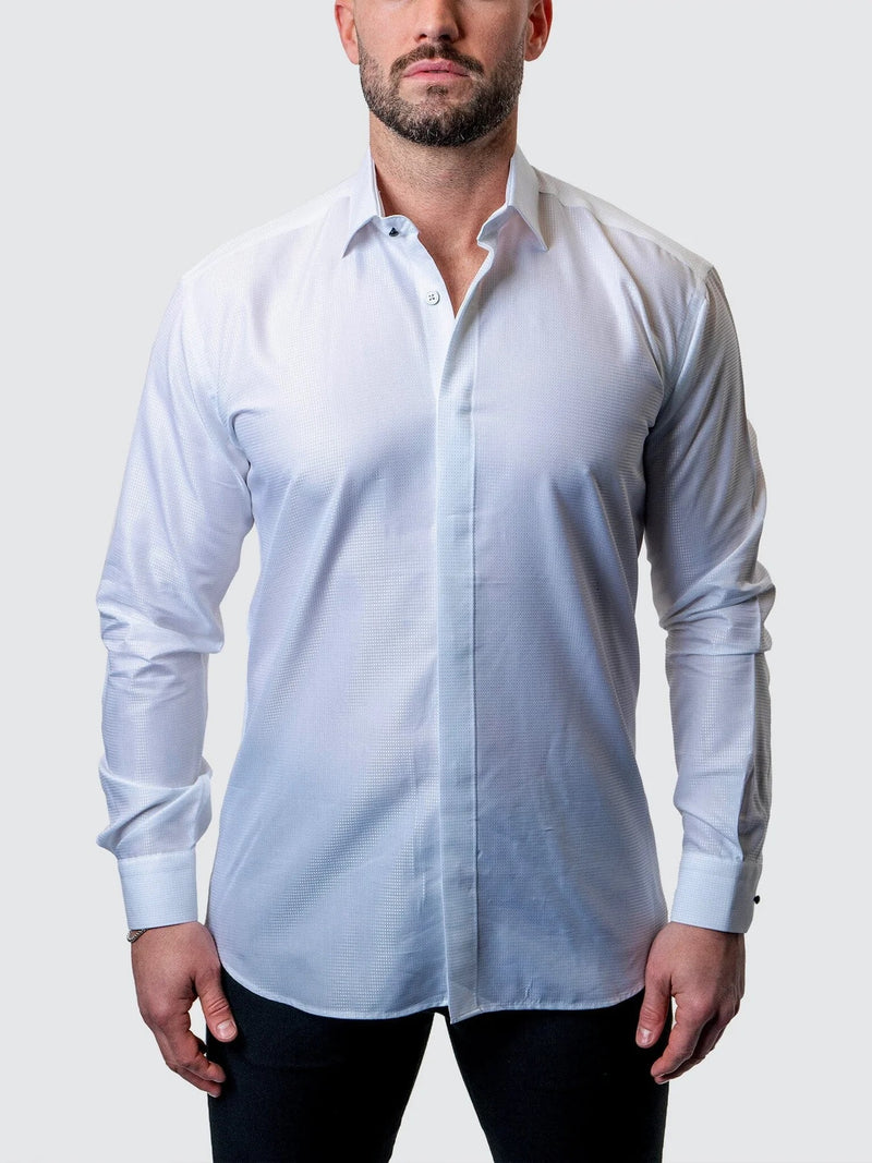 Tonal Pattern Ceremony Shirt with Concealed Placket - White
