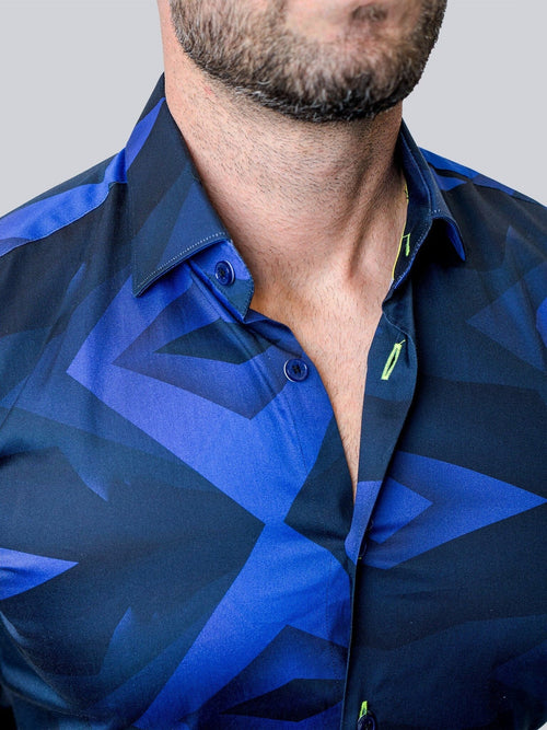Bold Abstract Diamond Print Shirt - Blue
