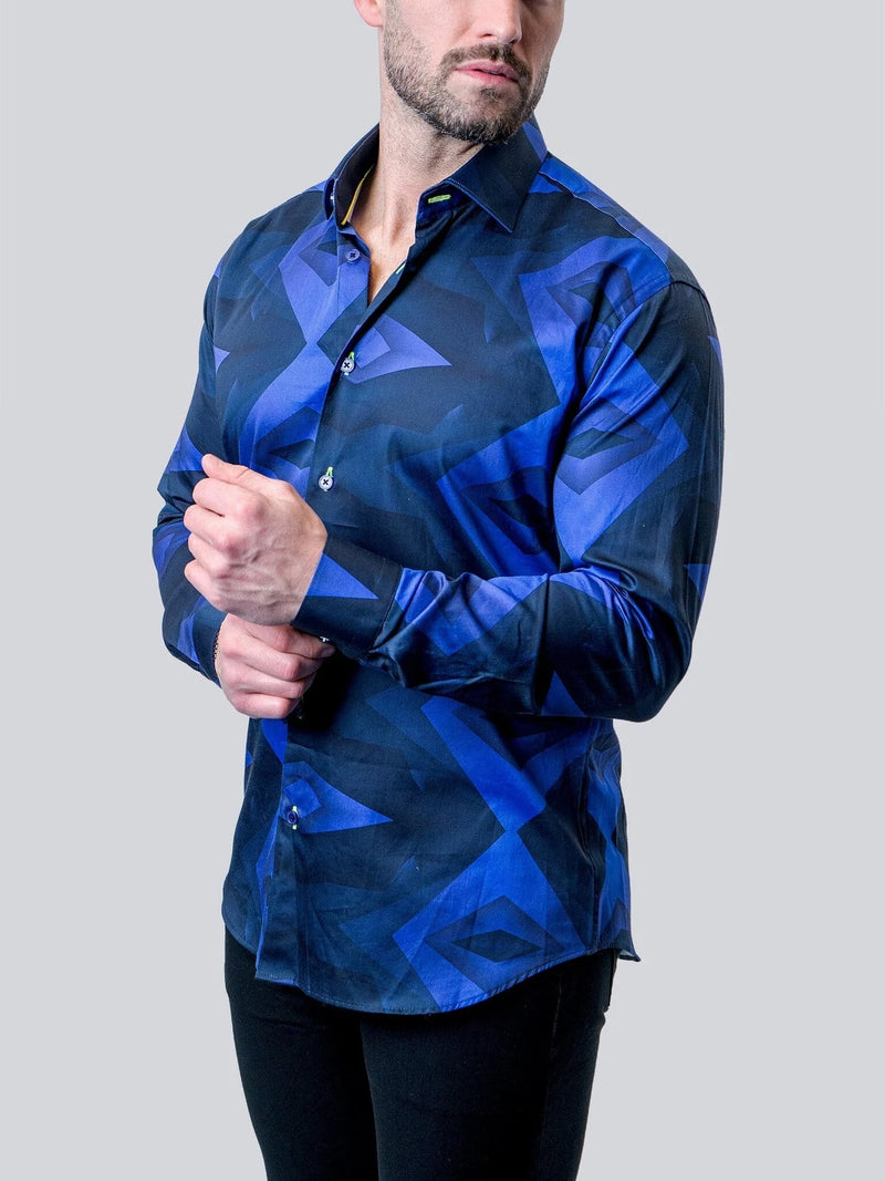 Bold Abstract Diamond Print Shirt - Blue