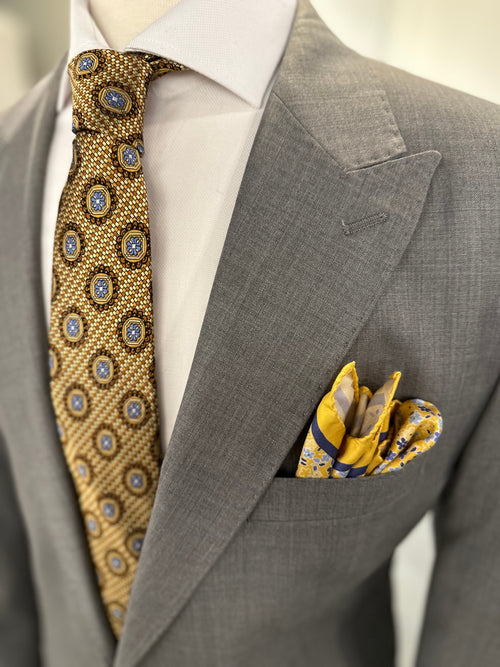Merino Wool & Silk Single Breasted Suit - Grey