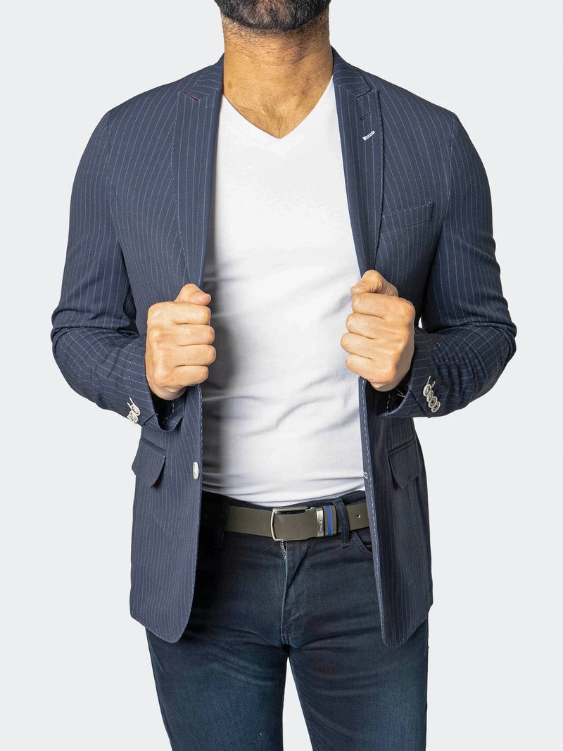 Unconstructed Stretch Pinstripes Blazer - Navy