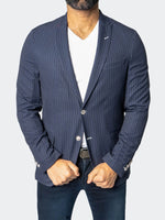 Unconstructed Stretch Pinstripes Blazer - Navy