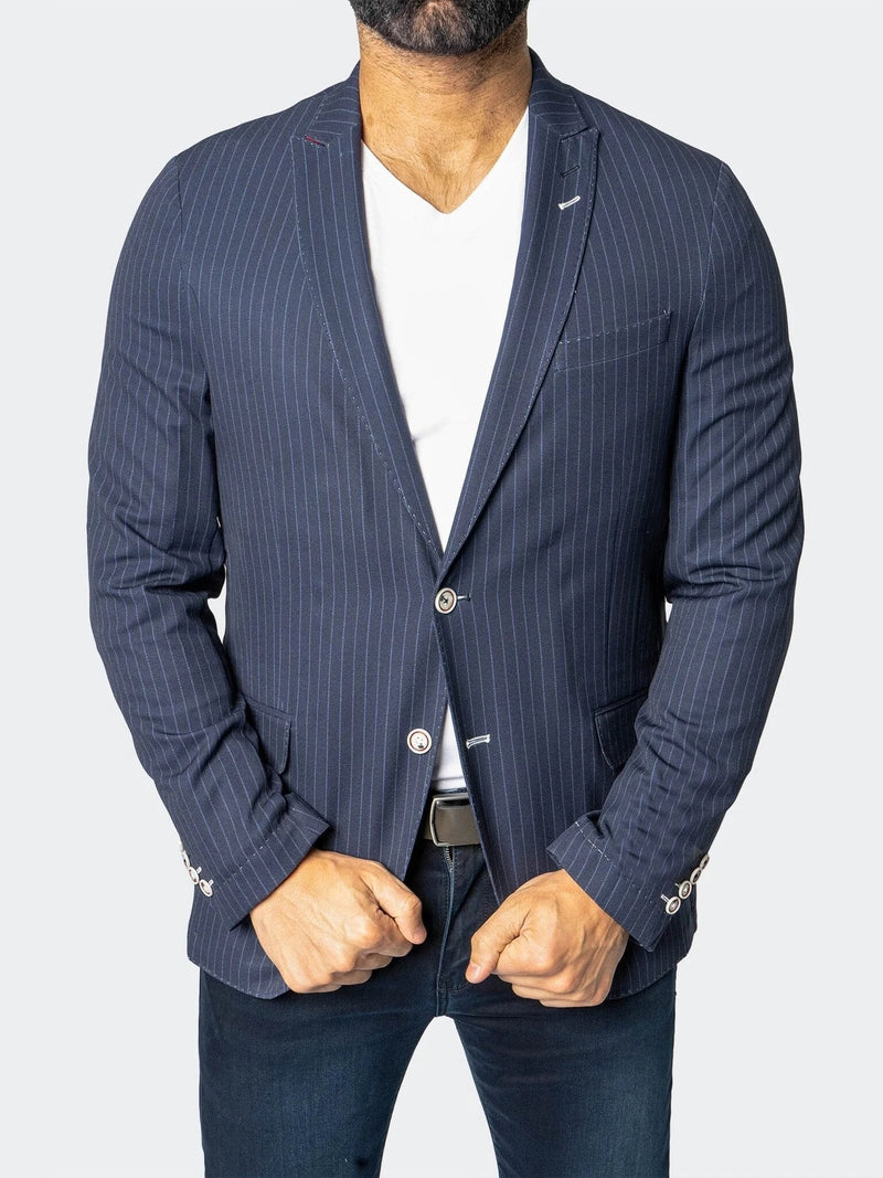 Unconstructed Stretch Pinstripes Blazer - Navy